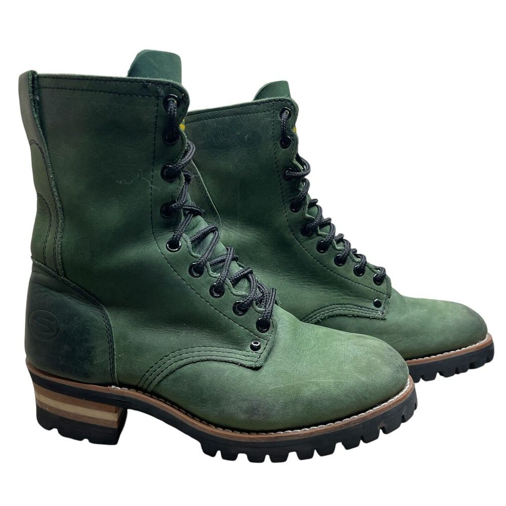 VTG Y2K Skechers Dark Green Suede Combat Boots Womens 8 Lace Up Grunge Rare Find
